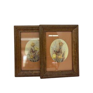 VTG Kay Lamb Shannon Butterfly Framed Wall Art Set of 2 8.75x6.75” Boho Timeless